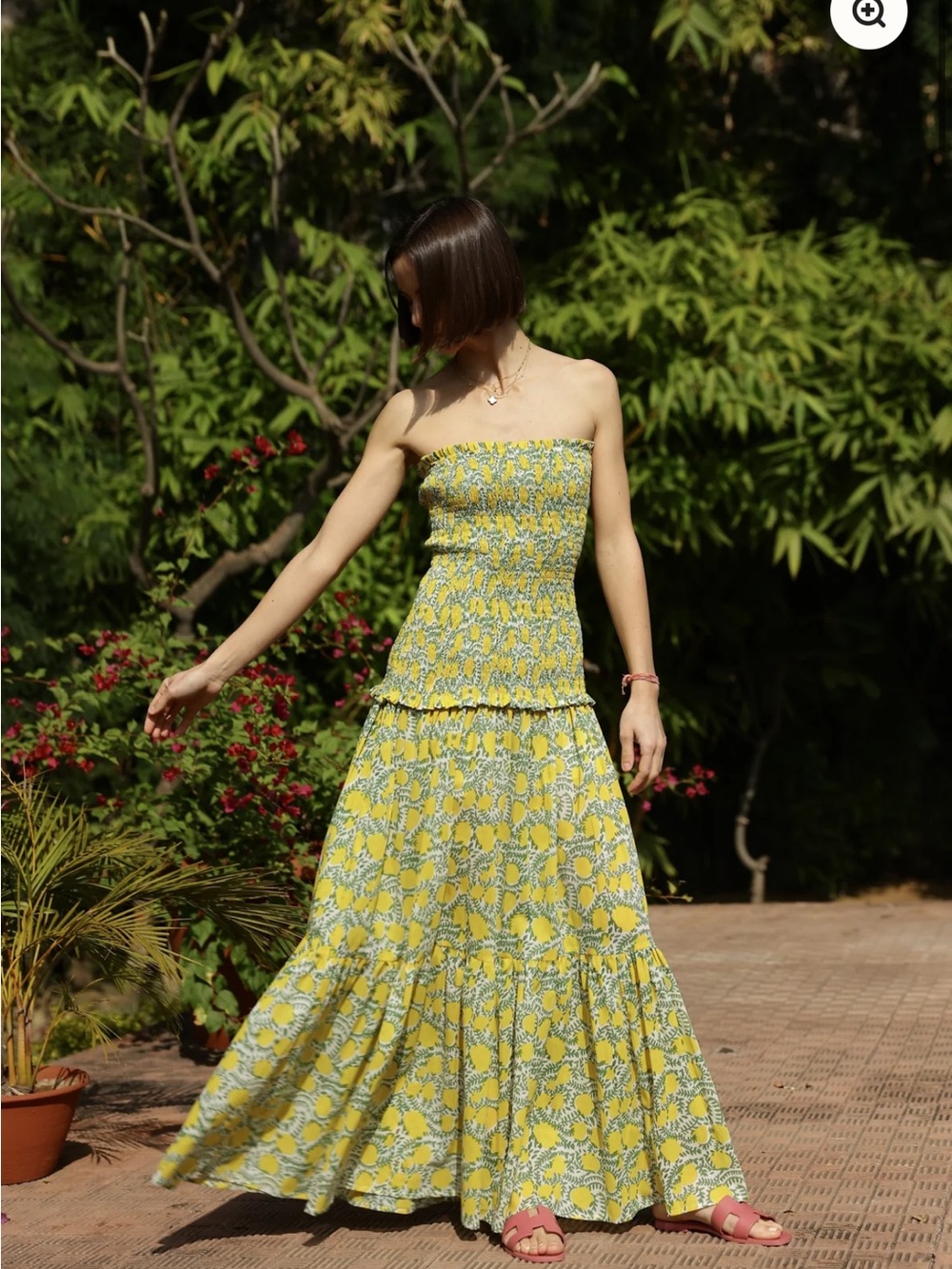 Strapless Yellow Floral Maxi Dress